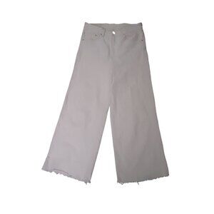 &Denim Jeans Womens 29 White Denim High Waist Culotte Raw Hem Wide Leg